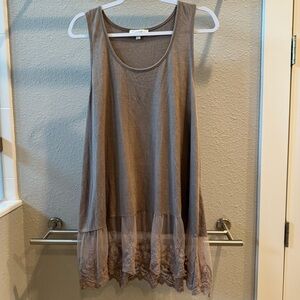 Umgee Taupe Lace Hem Tank Top